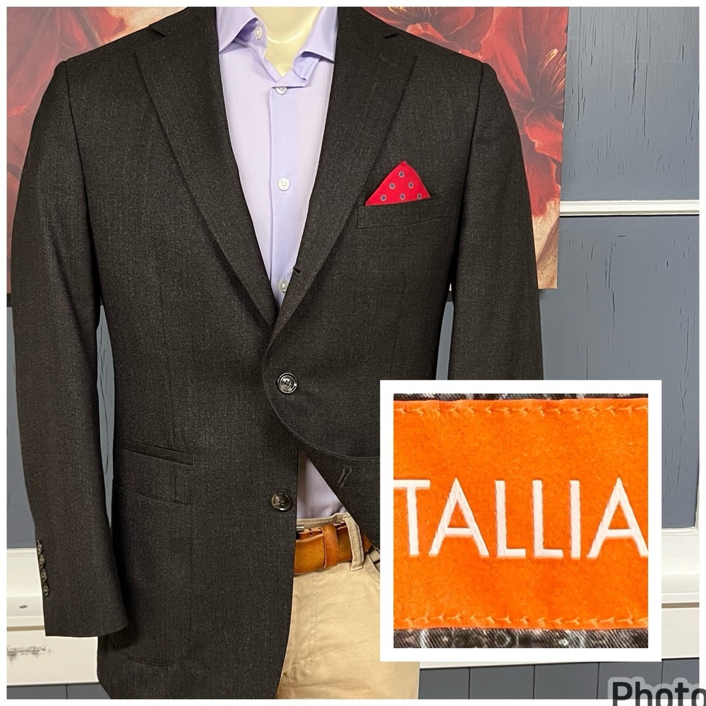 Tallia (Actual Sz 42R) Mens Blazer Jacket Sport Coat Wool Blend Stretch Brown